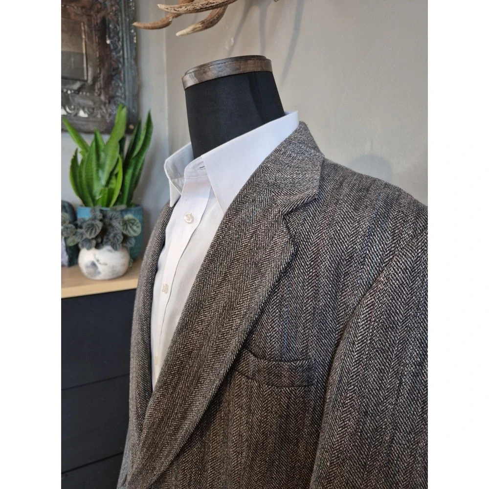 Haggar Imperial Vintage 41R Gray Wool Blazer 2 Button Sport Coat Herringbone USA